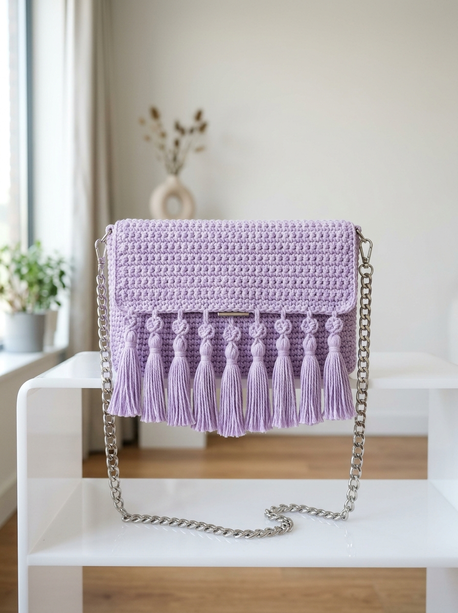 Lavendel-Clutch mit Quasten häkeln