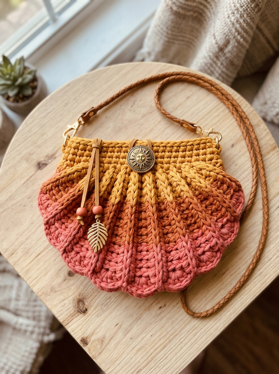 Muschel-Clutch in Sonnenuntergang-Ombre häkeln