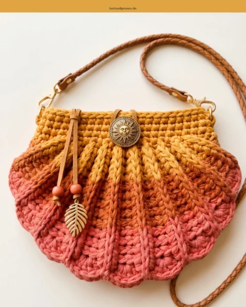 Muschel-Clutch in Sonnenuntergang-Ombre häkeln