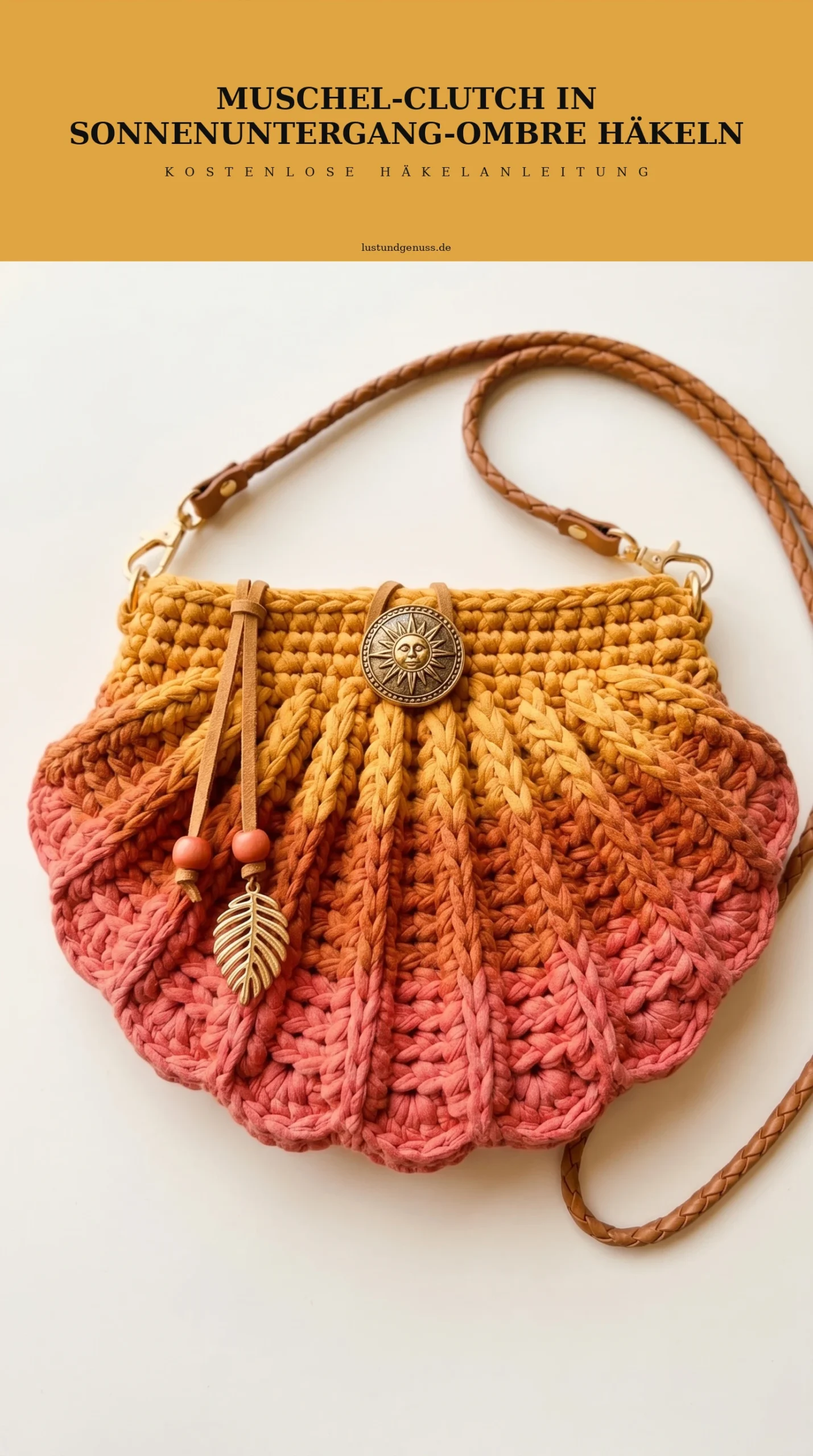 Muschel-Clutch in Sonnenuntergang-Ombre häkeln