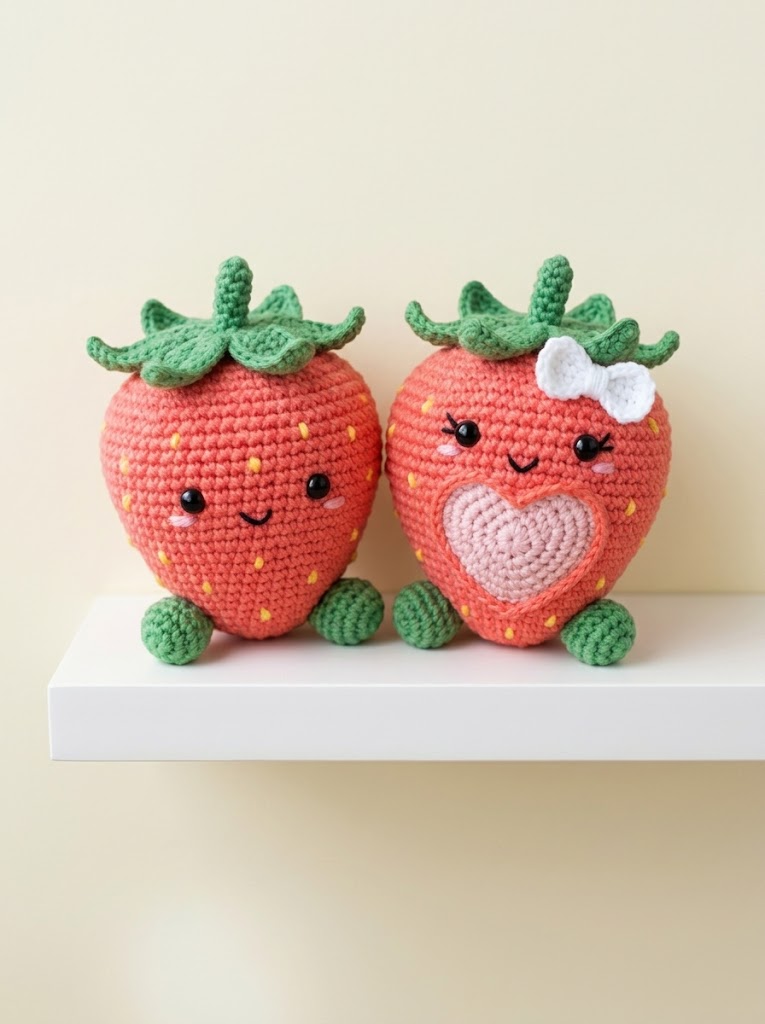 Rosa Erdbeer-Pärchen häkeln – Amigurumi zum Verlieben