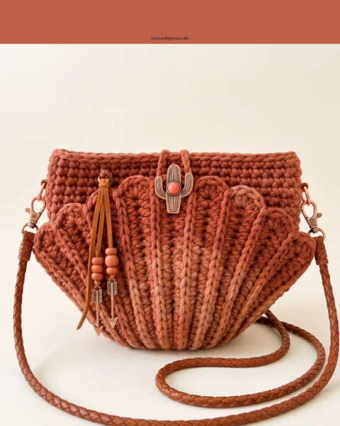 Terracotta Muschel-Handtasche im Wüstenstil häkeln