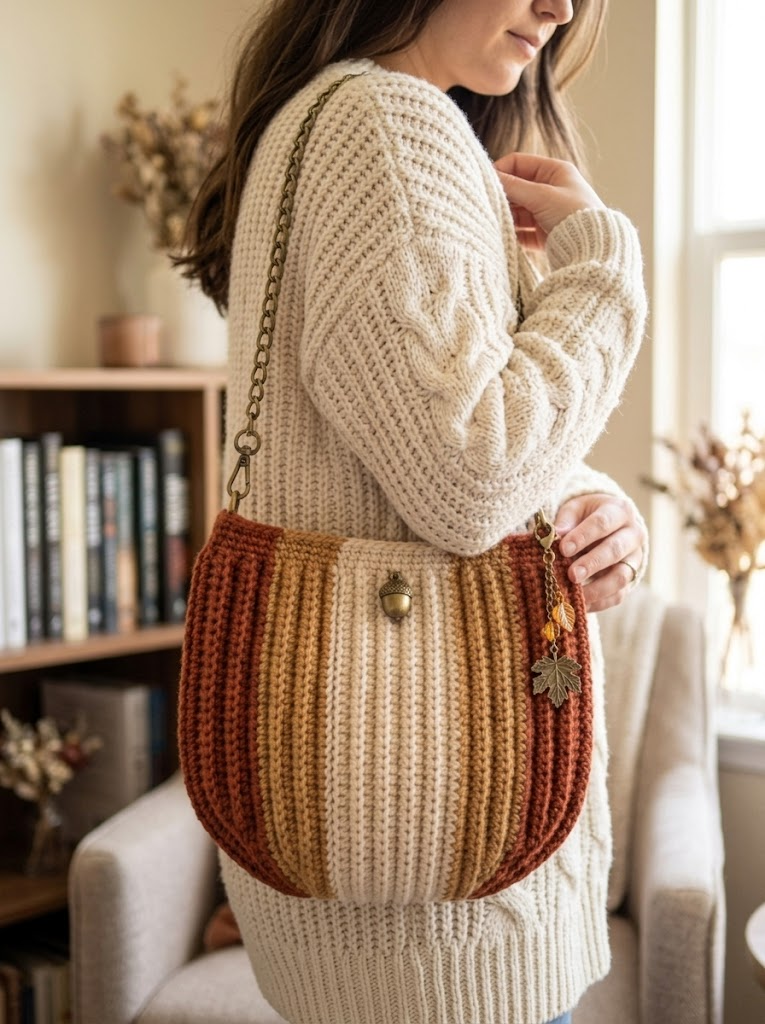 Herbstliche Schultertasche in Terracotta häkeln