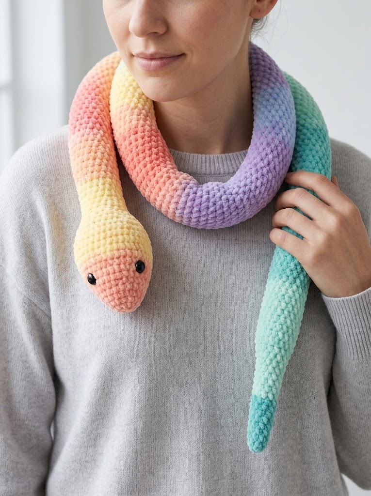 Pastell-Regenbogenschlange häkeln – Amigurumi für Anfänger