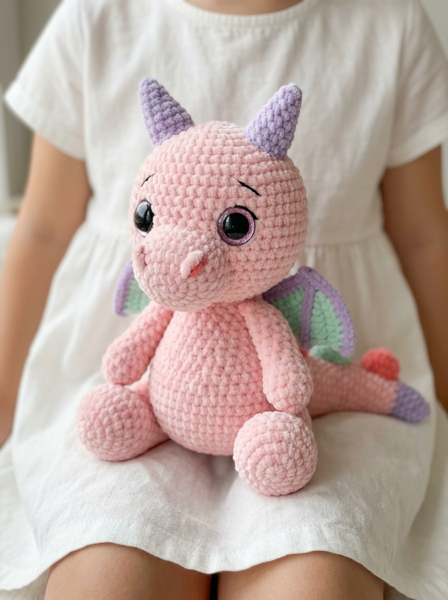 Pastellrosa Drache häkeln – kuscheliges Amigurumi-Plüschtier