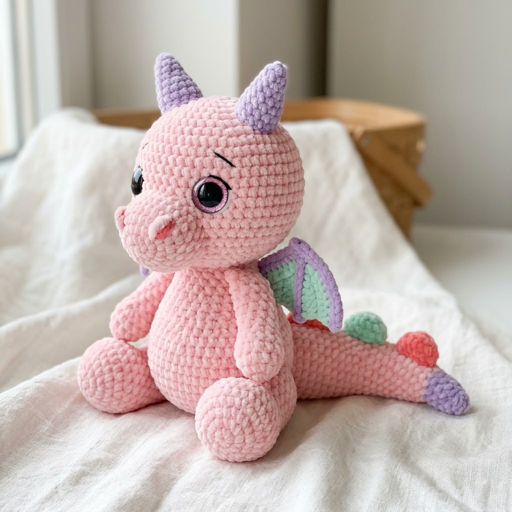 Pastellrosa Drache häkeln – kuscheliges Amigurumi-Plüschtier