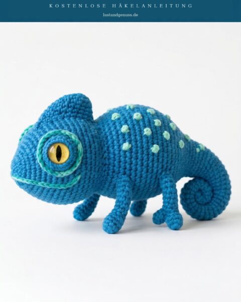 Chamäleon in Ozeanblau häkeln – Amigurumi-Anleitung