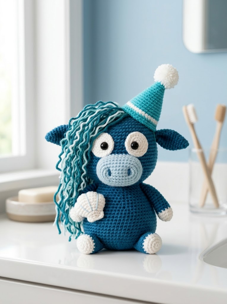 Hochlandrind in Ozeanblau häkeln – Amigurumi-Anleitung