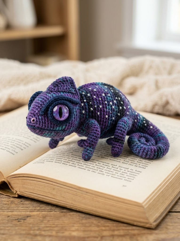 Chamäleon im Galaxie-Look häkeln – Amigurumi-Anleitung