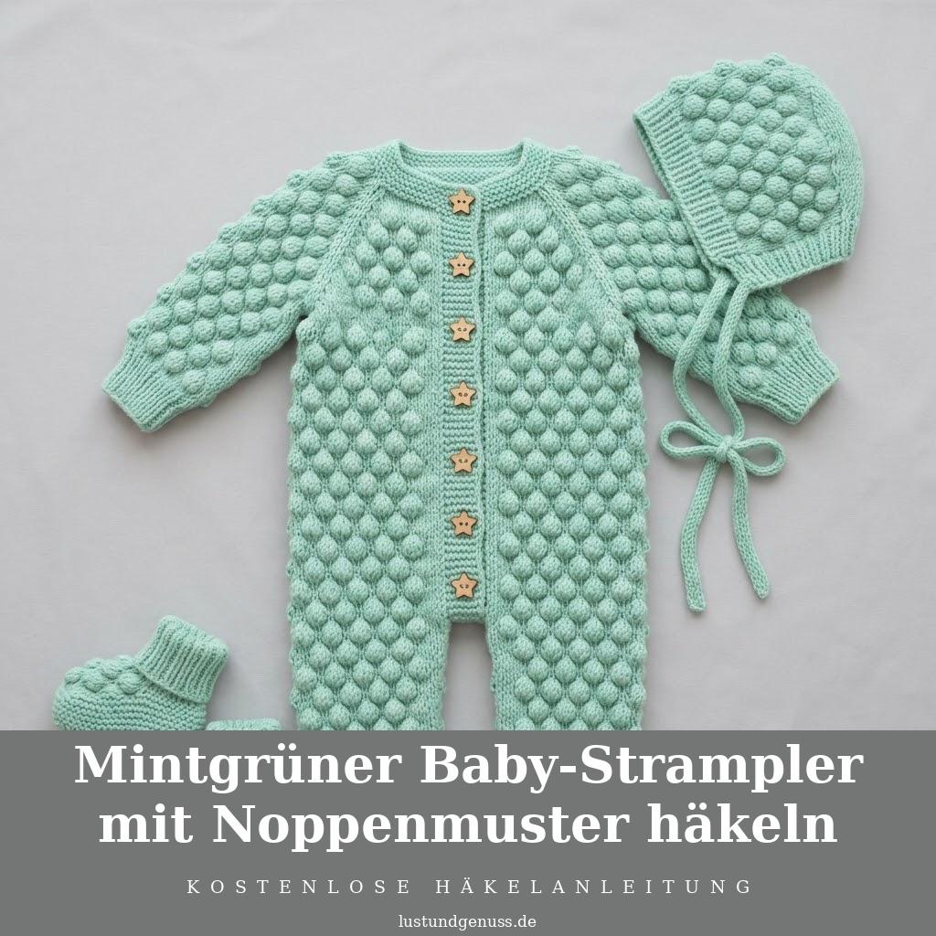 Mintgrüner Baby-Strampler mit Noppenmuster häkeln