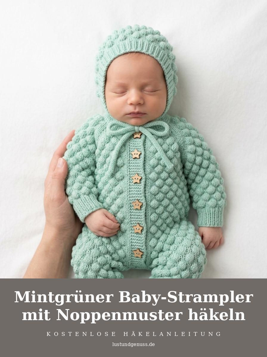Mintgrüner Baby-Strampler mit Noppenmuster häkeln