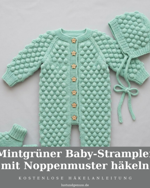 Mintgrüner Baby-Strampler mit Noppenmuster häkeln