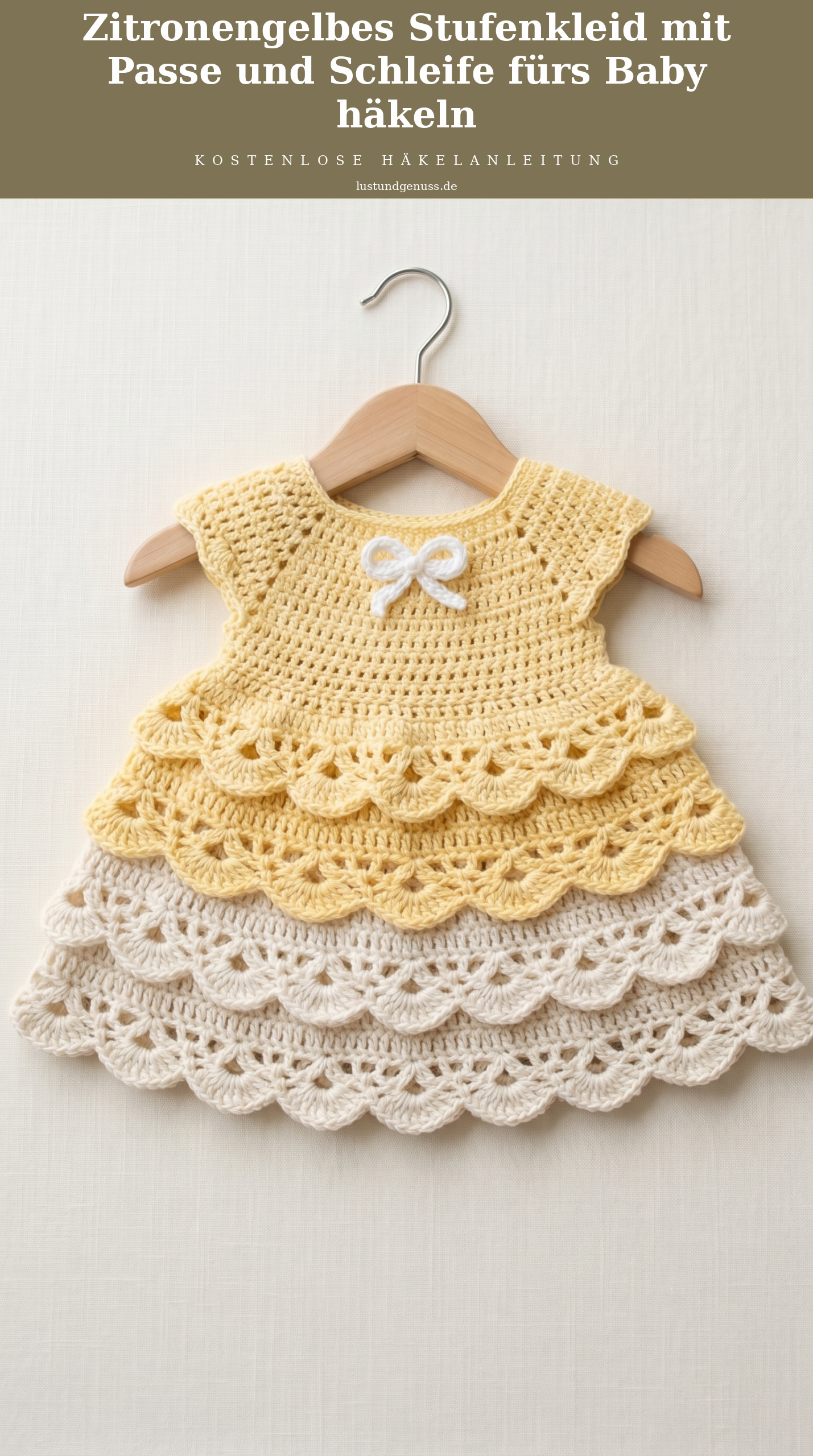 Zitronengelbes Stufenkleid mit Passe und Schleife fürs Baby häkeln