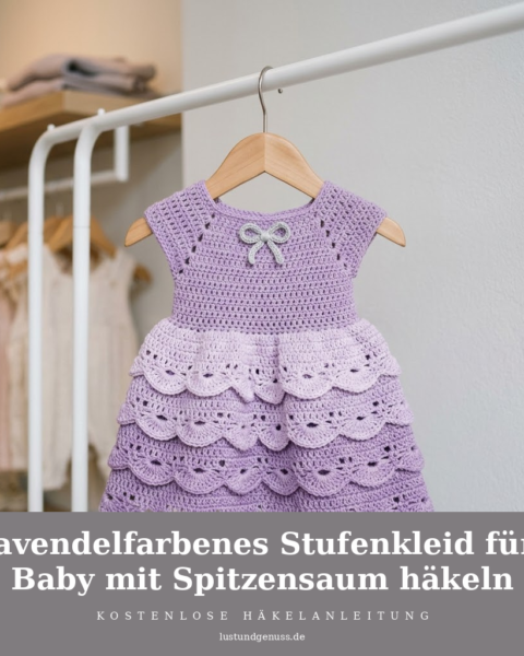 Lavendelfarbenes Stufenkleid fürs Baby mit Spitzensaum häkeln