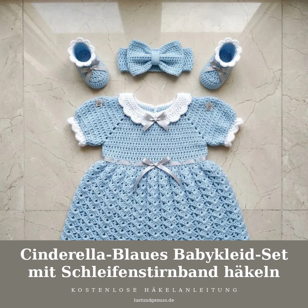 Cinderella-Blaues Babykleid-Set mit Schleifenstirnband häkeln