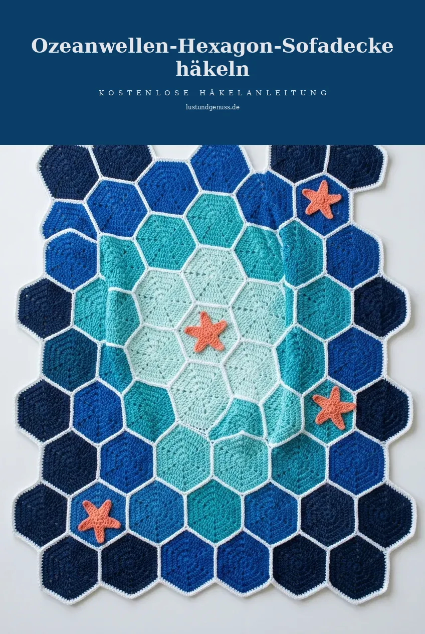 Ozeanwellen-Hexagon-Sofadecke häkeln