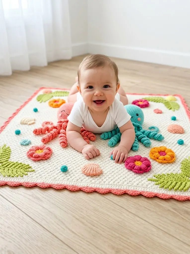 Tropische Oktopus-Babydecke häkeln