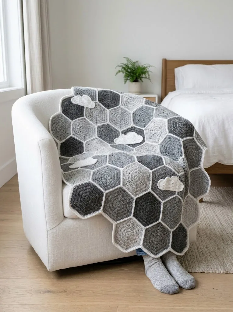 Gemütliche graue Hexagon-Sofadecke häkeln