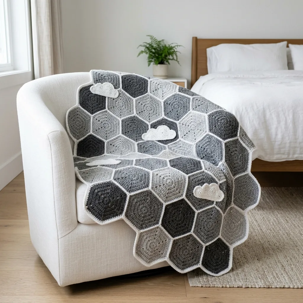 Gemütliche graue Hexagon-Sofadecke häkeln