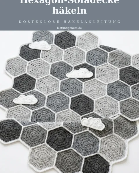 Gemütliche graue Hexagon-Sofadecke häkeln