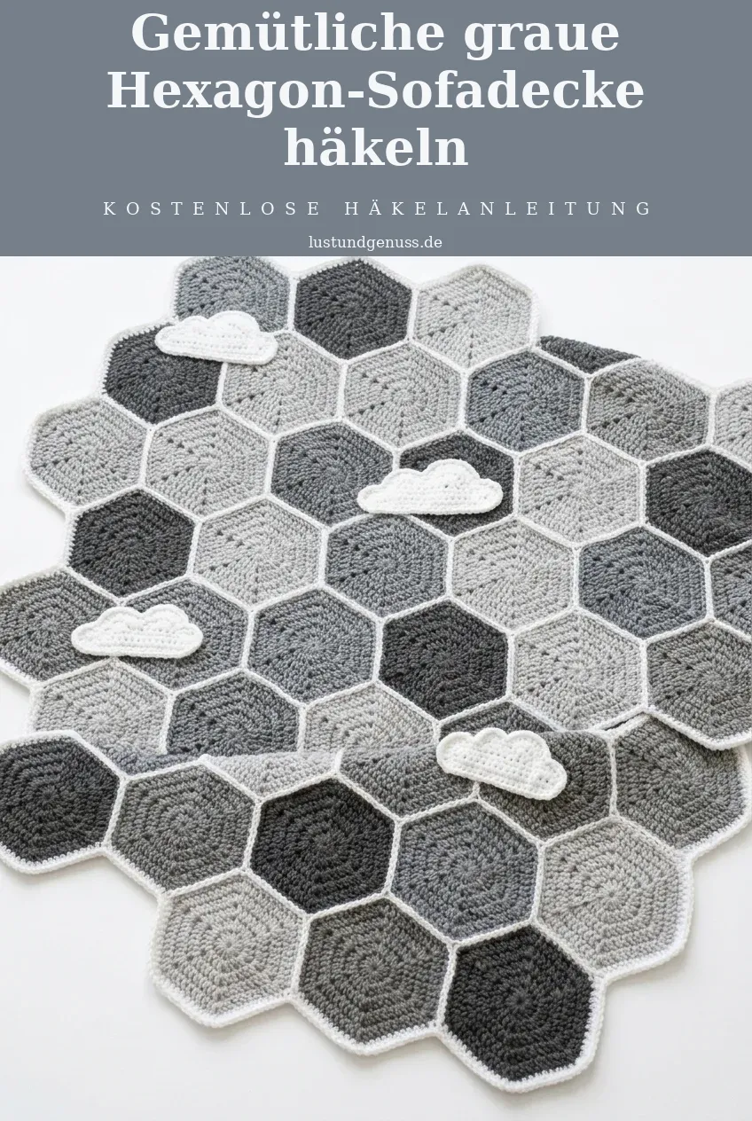 Gemütliche graue Hexagon-Sofadecke häkeln