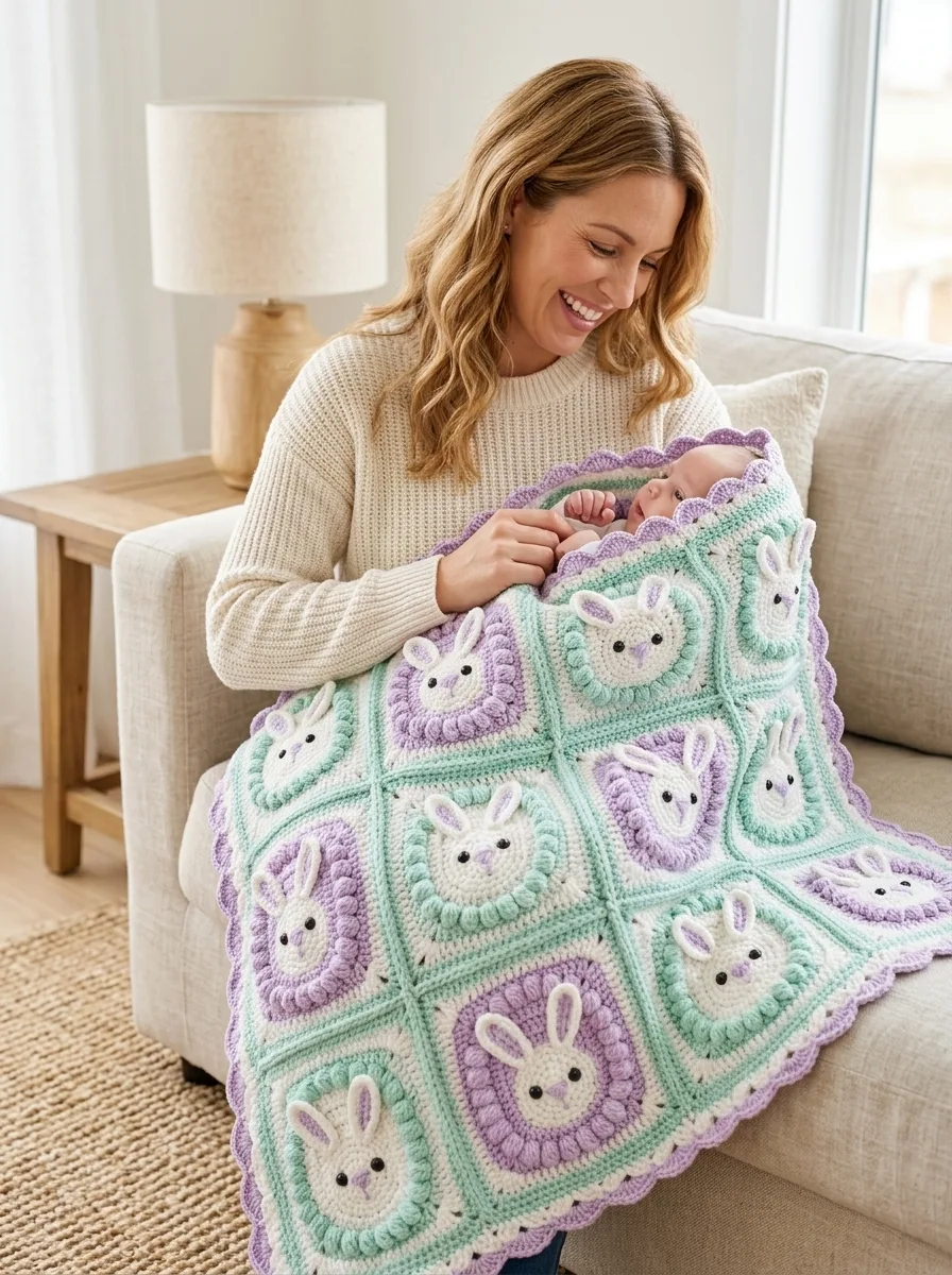 Minz-Lavendel-Hasen-Babydecke häkeln