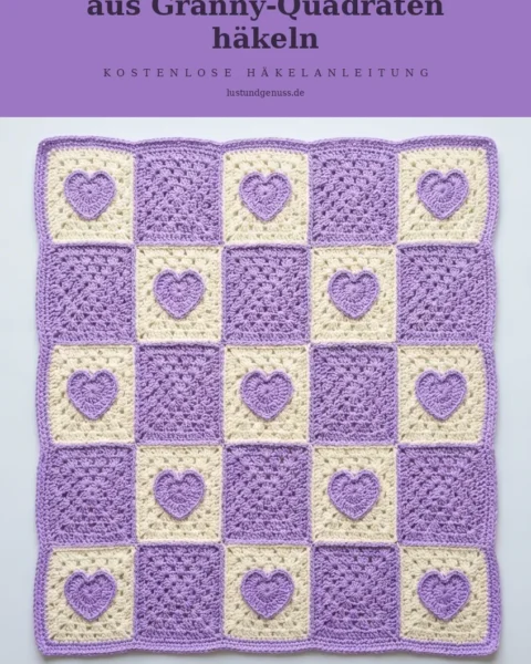 Lavendel-Herzen-Babydecke aus Granny-Quadraten häkeln