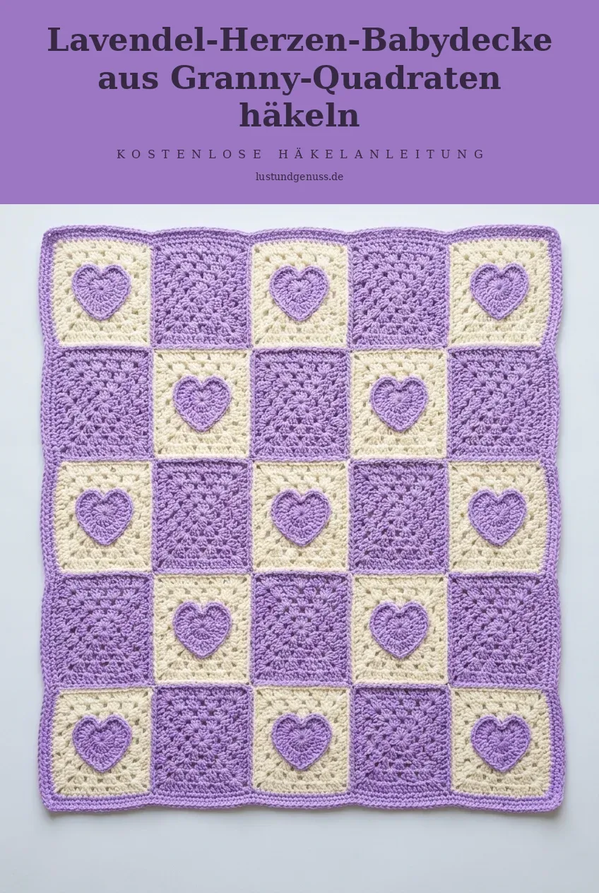 Lavendel-Herzen-Babydecke aus Granny-Quadraten häkeln