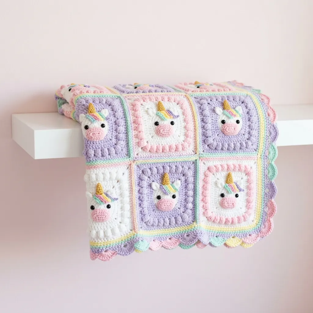 Pastell-Regenbogen-Einhorn-Decke aus Granny-Quadraten häkeln
