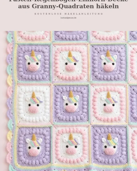 Pastell-Regenbogen-Einhorn-Decke aus Granny-Quadraten häkeln