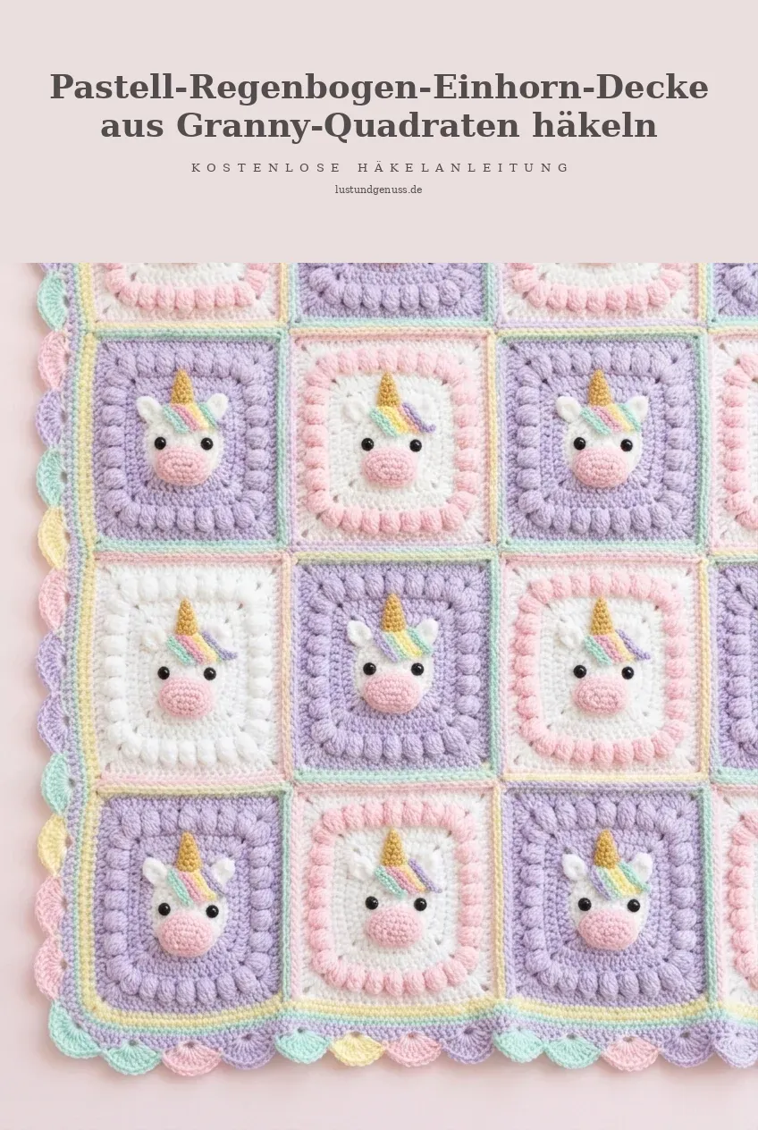 Pastell-Regenbogen-Einhorn-Decke aus Granny-Quadraten häkeln