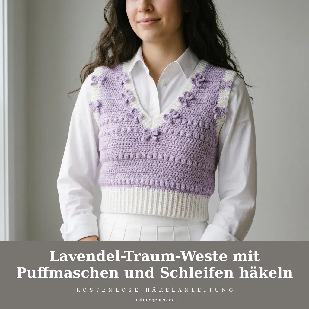 Lavendel-Traum-Weste mit Puffmaschen und Schleifen häkeln