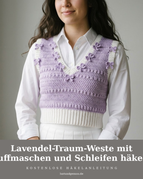 Lavendel-Traum-Weste mit Puffmaschen und Schleifen häkeln