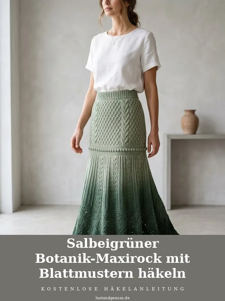 Salbeigrüner Botanik-Maxirock mit Blattmustern häkeln
