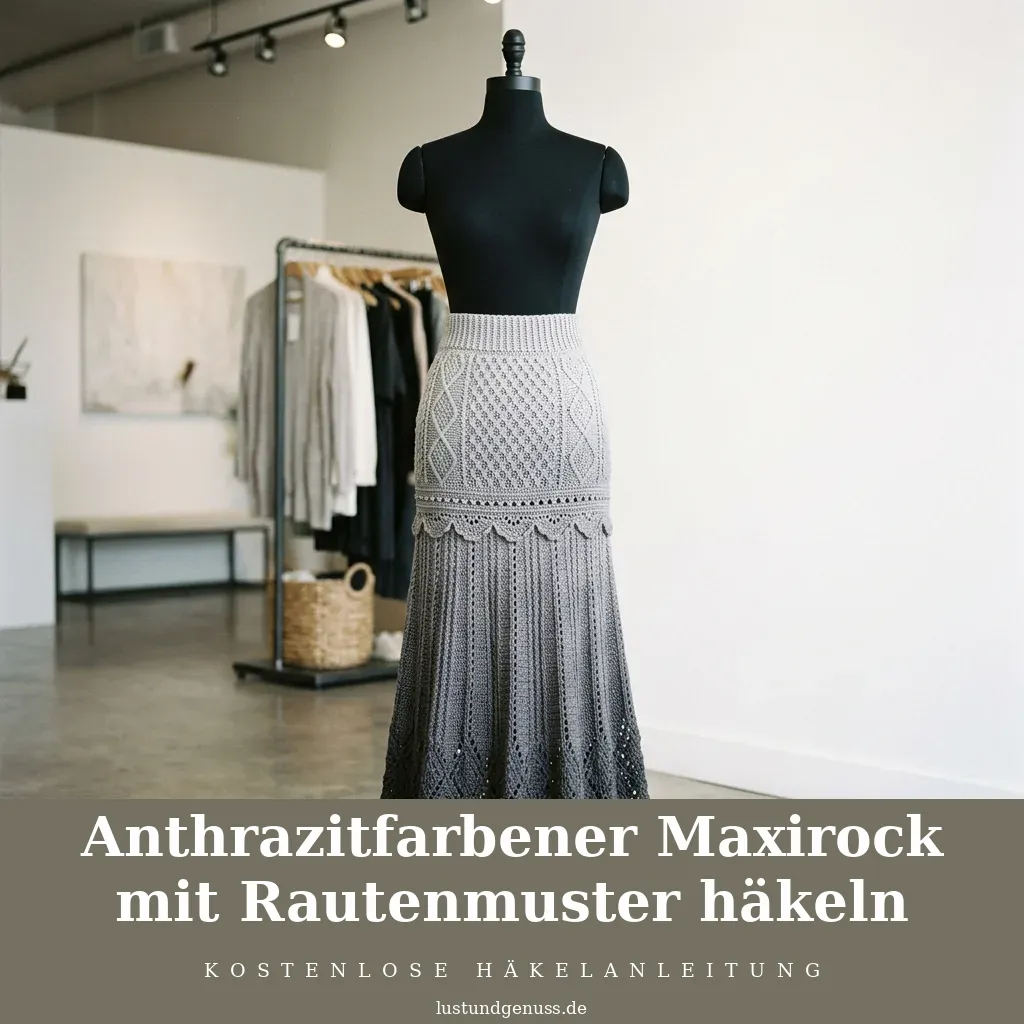 Anthrazitfarbener Maxirock mit Rautenmuster häkeln