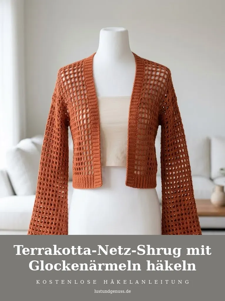 Terrakotta-Netz-Shrug mit Glockenärmeln häkeln