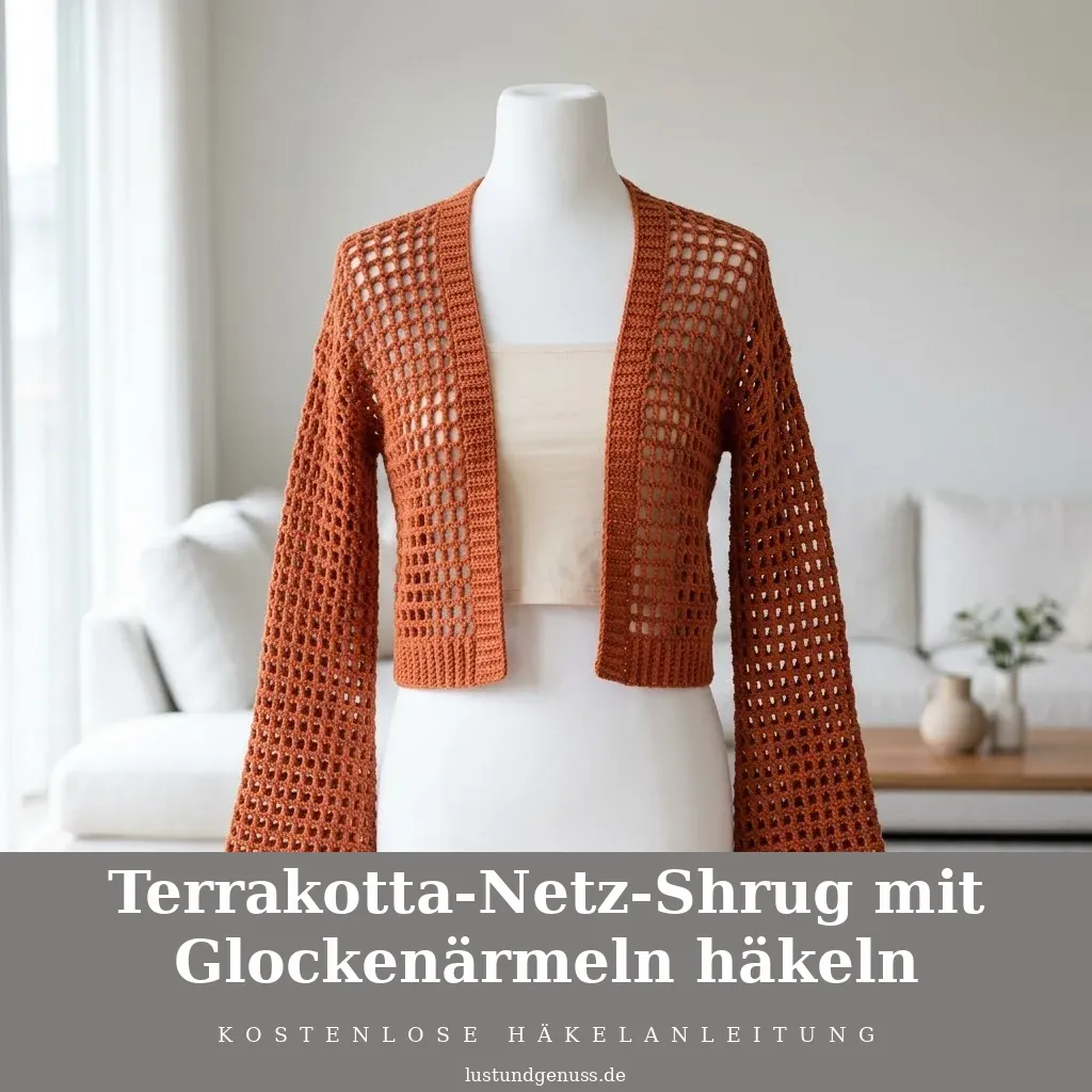 Terrakotta-Netz-Shrug mit Glockenärmeln häkeln