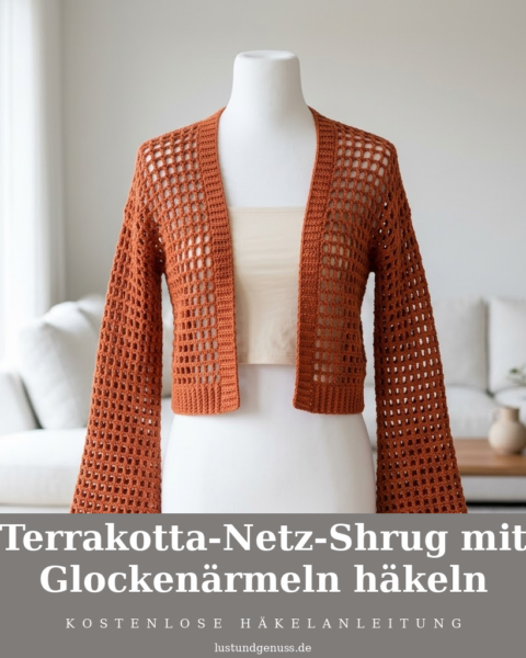 Terrakotta-Netz-Shrug mit Glockenärmeln häkeln