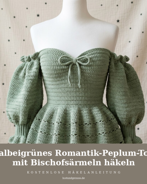 Salbeigrünes Romantik-Peplum-Top mit Bischofsärmeln häkeln