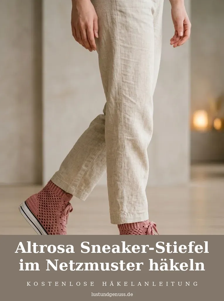 Altrosa Sneaker-Stiefel im Netzmuster häkeln