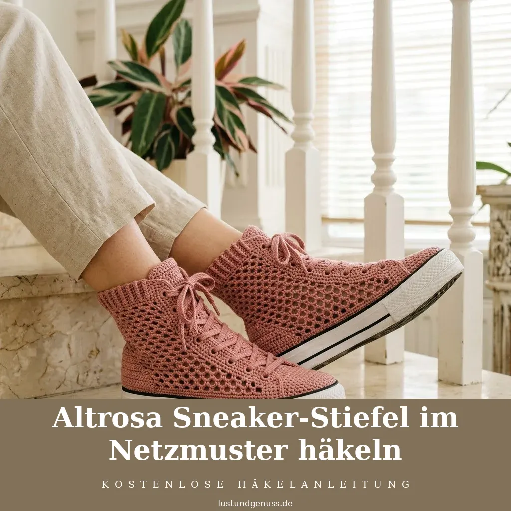 Altrosa Sneaker-Stiefel im Netzmuster häkeln