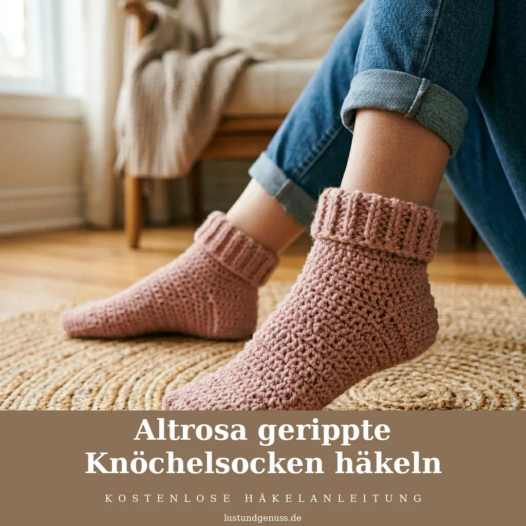 Altrosa gerippte Knöchelsocken häkeln