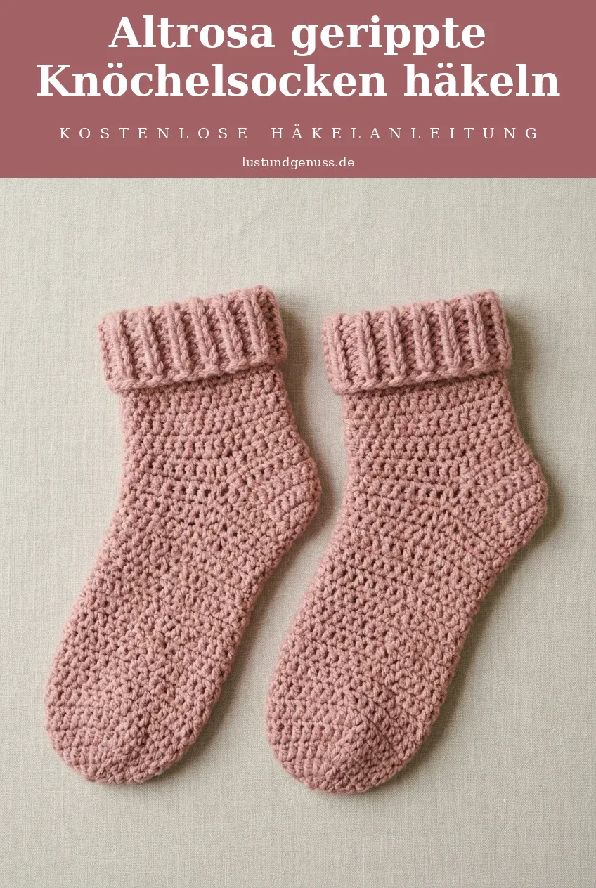 Altrosa gerippte Knöchelsocken häkeln