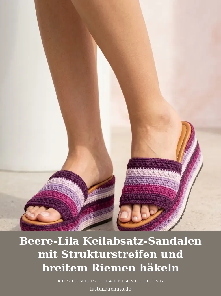 Beere-Lila Keilabsatz-Sandalen mit Strukturstreifen und breitem Riemen häkeln