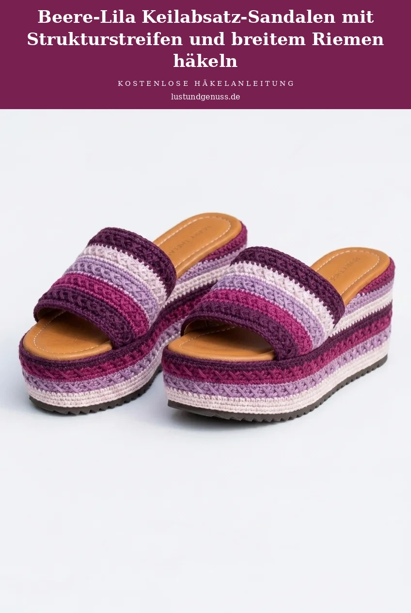 Beere-Lila Keilabsatz-Sandalen mit Strukturstreifen und breitem Riemen häkeln