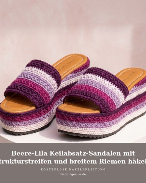 Beere-Lila Keilabsatz-Sandalen mit Strukturstreifen und breitem Riemen häkeln