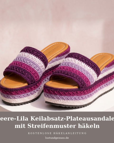 Beere-Lila Keilabsatz-Plateausandalen mit Streifenmuster häkeln
