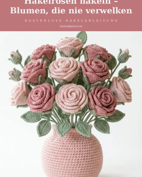 Rosengarten-Vase mit Häkelrosen häkeln – Blumen, die nie verwelken