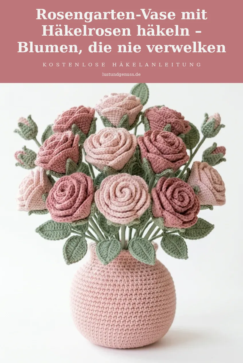 Rosengarten-Vase mit Häkelrosen häkeln – Blumen, die nie verwelken
