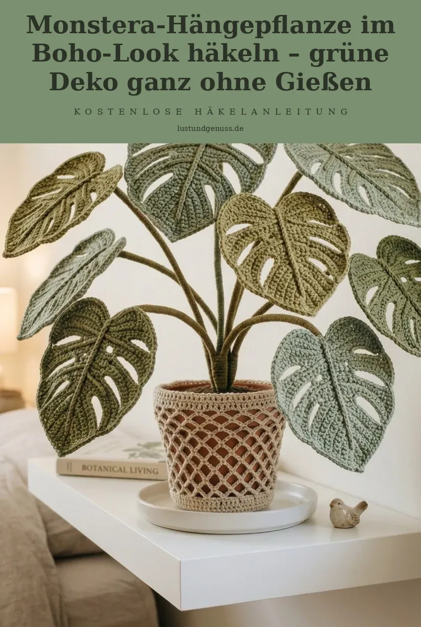 Monstera-Hängepflanze im Boho-Look häkeln – grüne Deko ganz ohne Gießen